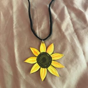 Boho urban floral sunflower painted necklace charm